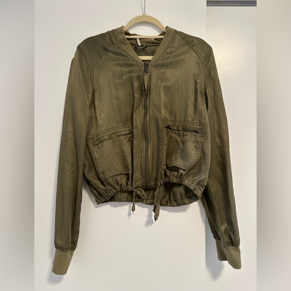 Free People Silky Ultra Light Weight Bomber With Draw String